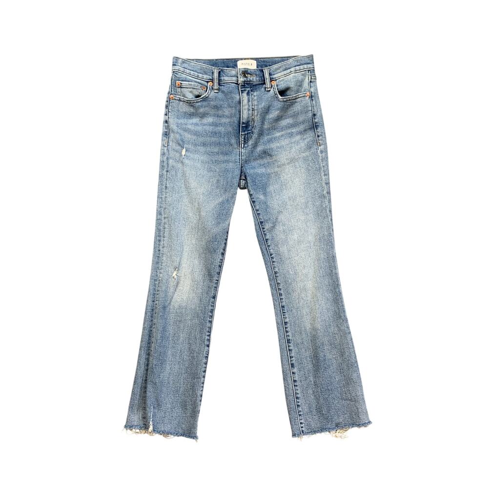 Pistola Jeans Womens 27 Blue Denim Cropped Boot Frayed Hem Distressed High Rise